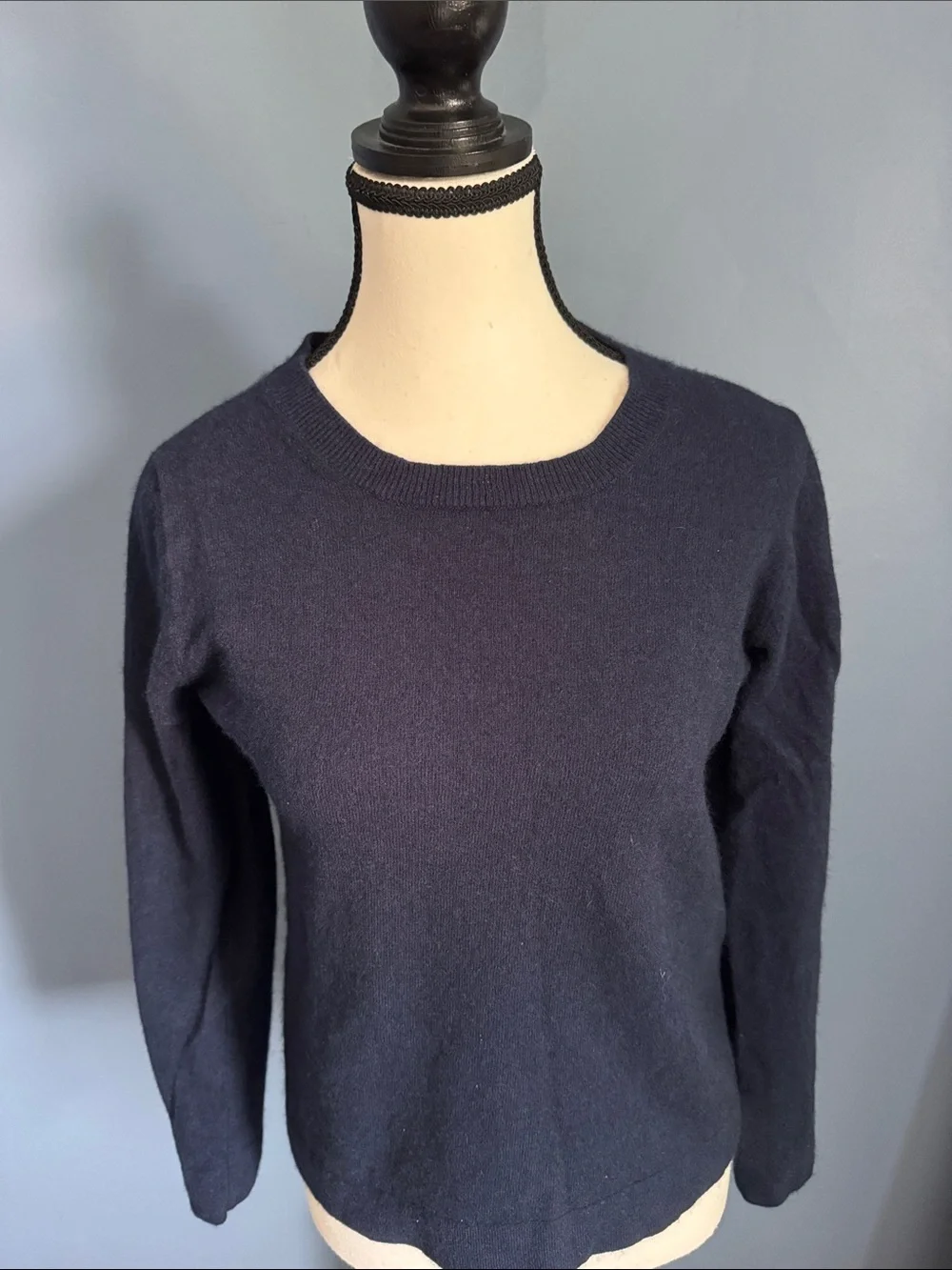 Classic Navy Crewneck Women's Sweater - Cotton and Laine Wool Blend